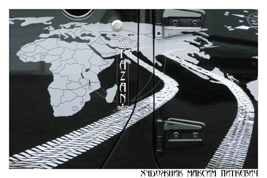 Аэрография со следом протектора на черном автомобиле JEEP WRANGLER RUBICON, фото 15.