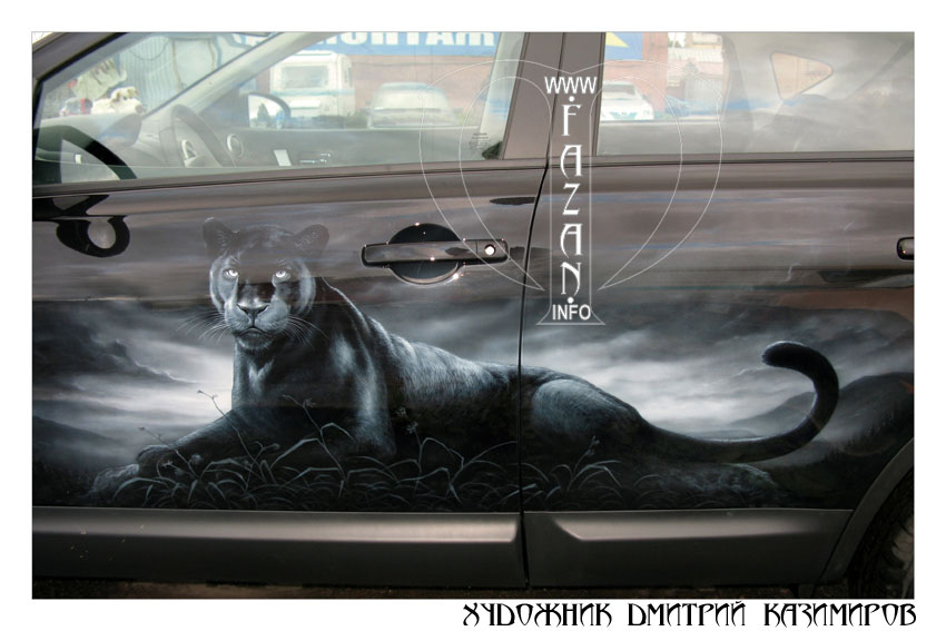 Аэрография черной пантеры на автомобиле Nissan Qashqai. Фото 03.