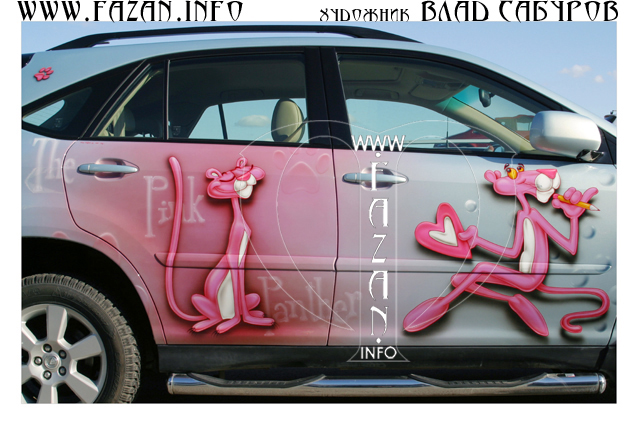 Аэрография  по мотивам мультфильма "The Pink Panther" автомобиля Lexus RX350. Фото 14.