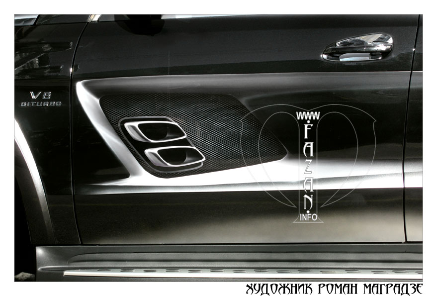 Аэрография на черном автомобиле Mercedes Benz GL350. Фото 04.