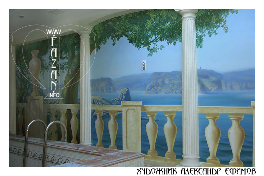 Художественная роспись стен в частном бассейне, фото 02.