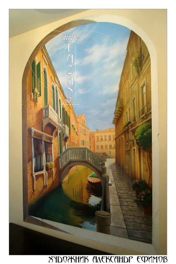 Роспись стен "Венеция" в интерьере квартиры, фото 03.