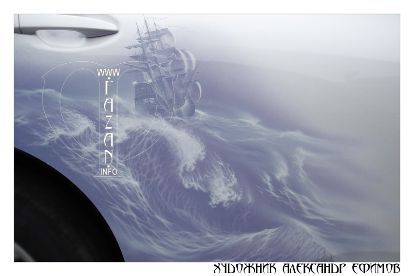 Монохромная аэрография на белом автомобиле Lexus RX 350, фото 04.