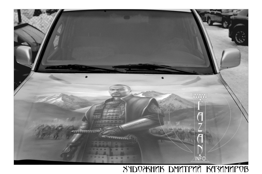 Аэрография по мотивам фильма "Последний самурай" на Toyota Land Cruiser 100. Фото 01.