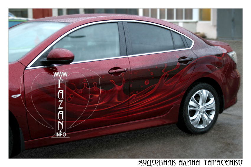 Аэрография на темно-красном автомобиле Mazda 6, фото 04.