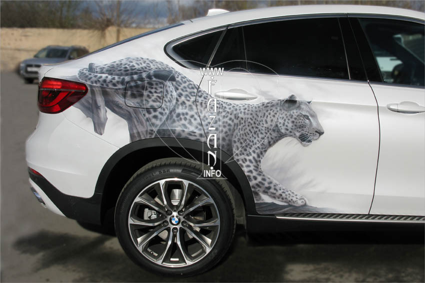 Аэрография леопарда на автомобиле BMW X6, фото 04.