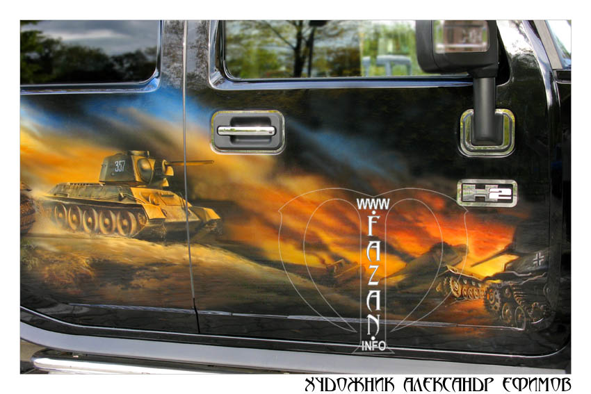Аэрография на тему Великой Отечественной войны на автомобиле Hummer H2. Фото 09.