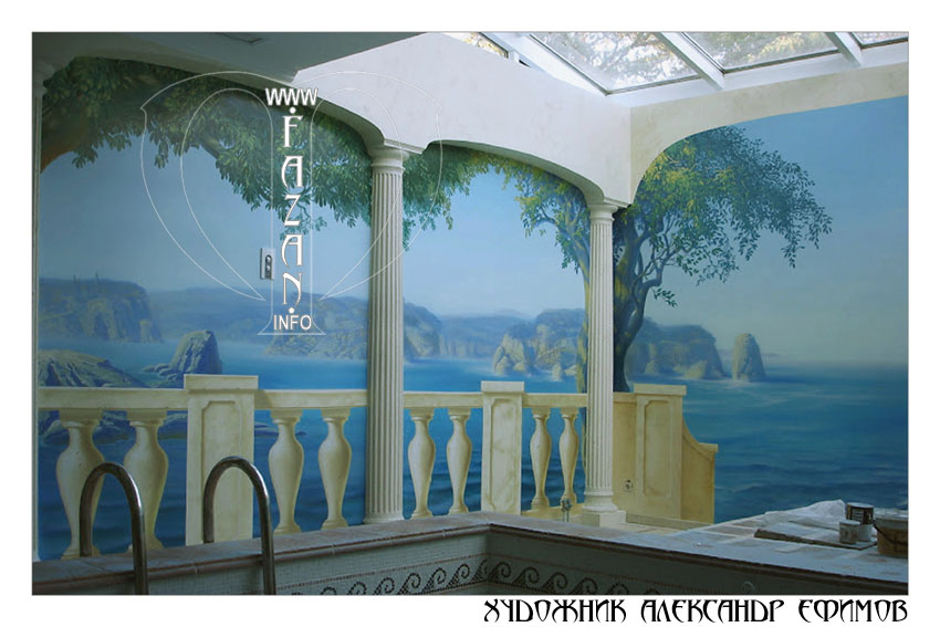 Художественная роспись стен в частном бассейне, фото 03.