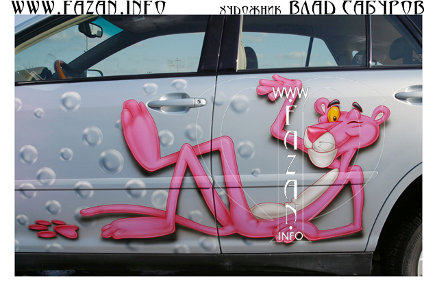 Аэрография  по мотивам мультфильма "The Pink Panther" автомобиля Lexus RX350. Фото 03.
