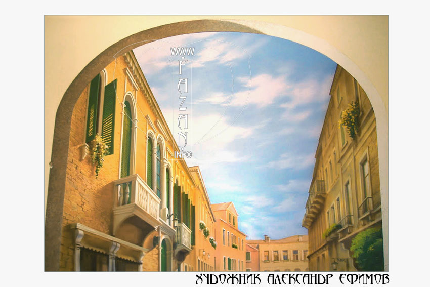 Роспись стен "Венеция"в интерьере квартиры, фото 05.