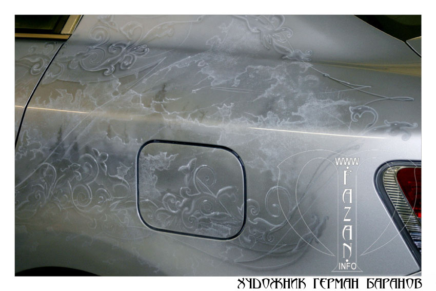 Аэрография на автомобиле Toyota Avensis. Морозные узоры. Фото 06.