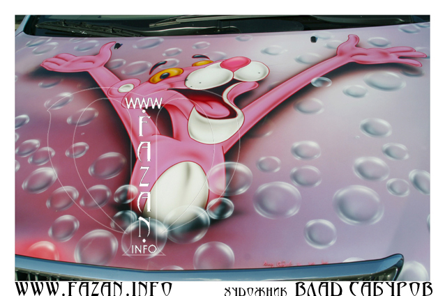 Аэрография  по мотивам мультфильма "The Pink Panther" автомобиля Lexus RX350. Фото 09.