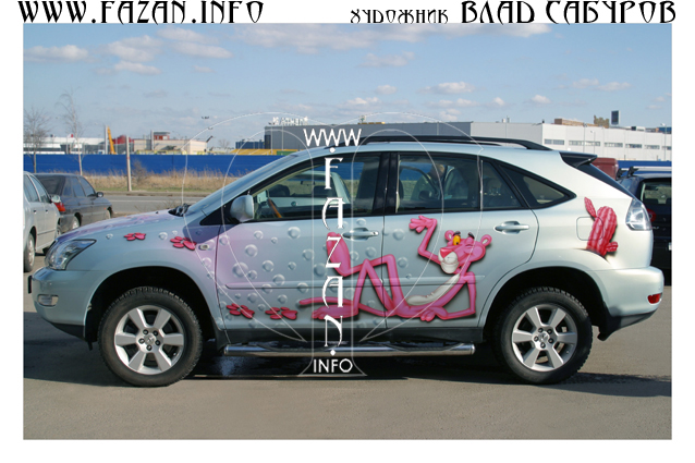 Аэрография по мотивам мультфильма "The Pink Panther" автомобиля Lexus RX350. Фото 01.