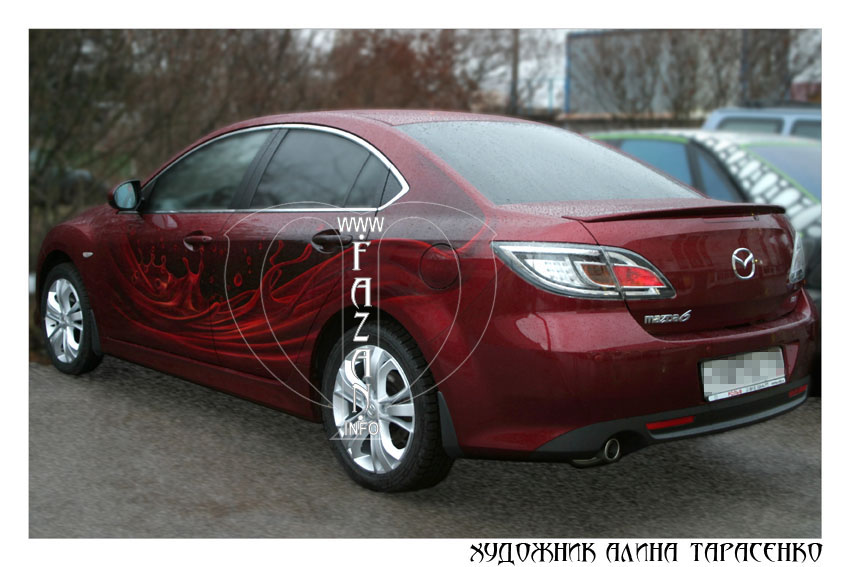 Аэрография на темно-красном автомобиле Mazda 6, фото 03.