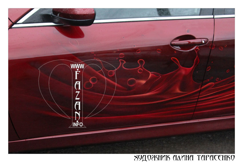 Аэрография на темно-красном автомобиле Mazda 6, фото 05.