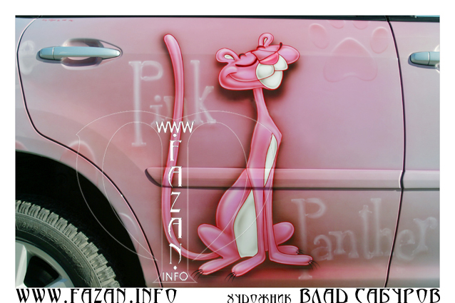 Аэрография  по мотивам мультфильма "The Pink Panther" автомобиля Lexus RX350. Фото 15.