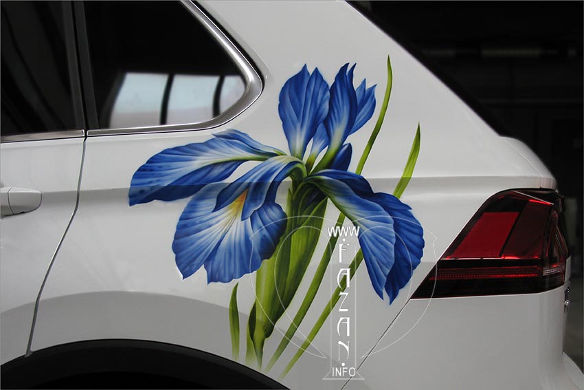 Рисунок цветка ирис на белом VW Tiguan, фото 2.