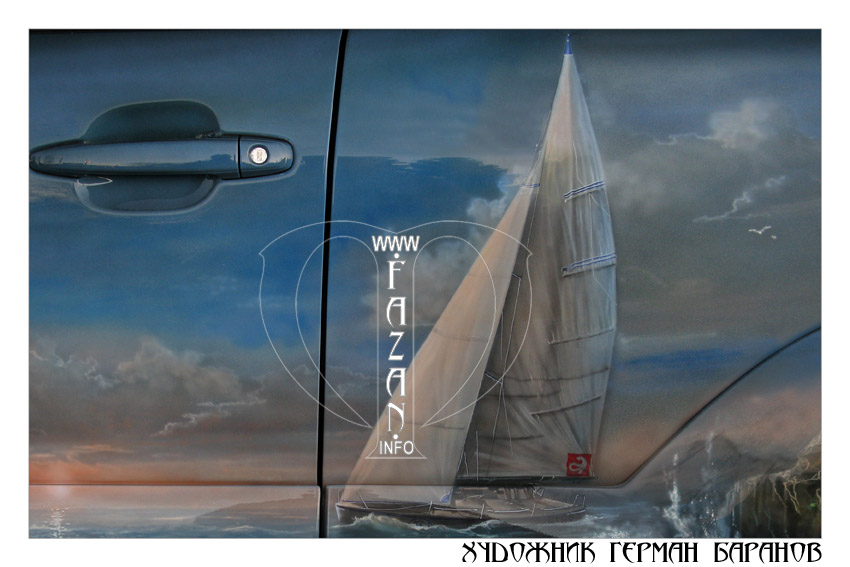 Аэрография на автомобиле Toyota Land Cruiser Prado. Яхта. Фото 09.