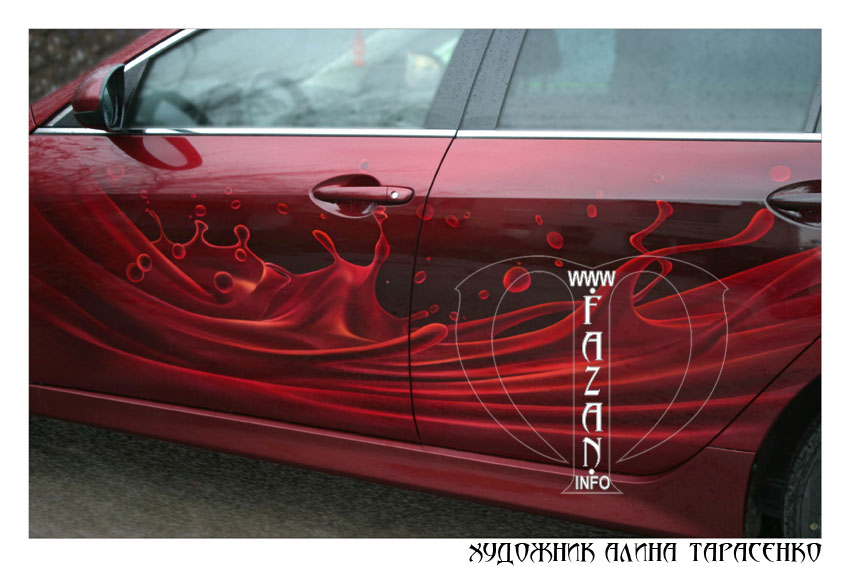 Аэрография на темно-красном автомобиле Mazda 6, фото 06.