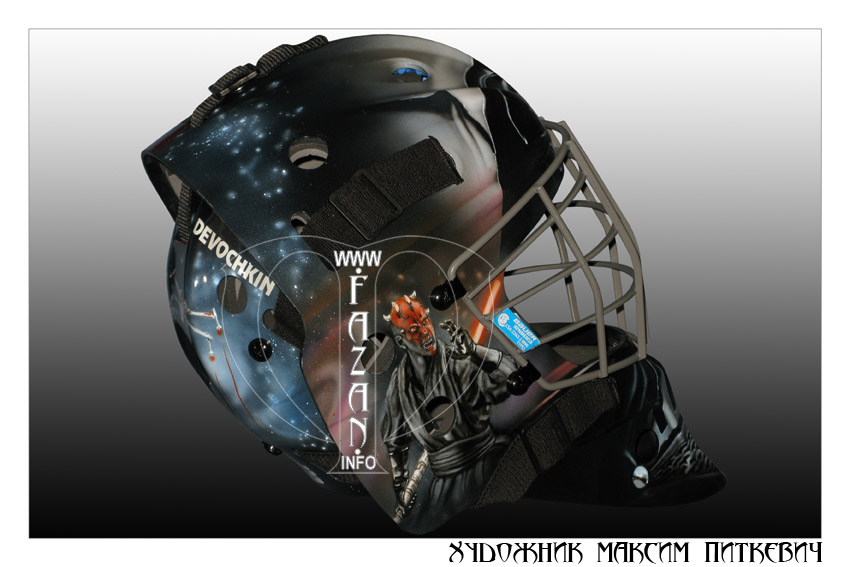 Аэрография на хоккейный шлем по мотивам фильма "Звездные войны". Фото 04.
