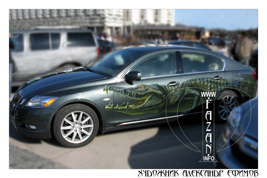 Аэрография аллигатора на автомобиле Lexus GS 300, фото 01