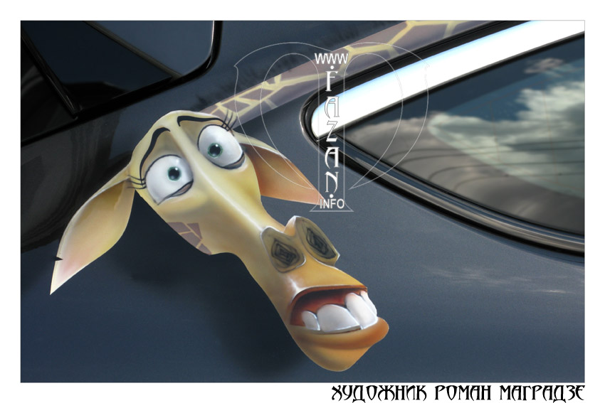 Аэрография на серой машине Opel Astra GTC: герой мультфильма "Мадагаскар" Мелман, фото 12.