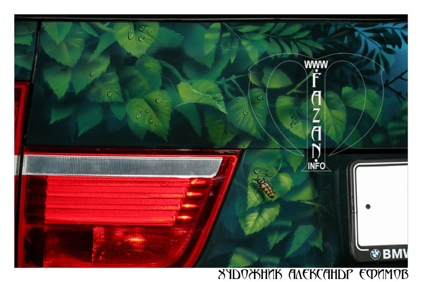 Аэрография  природы на зеленом авто BMW X5. Фото 13.