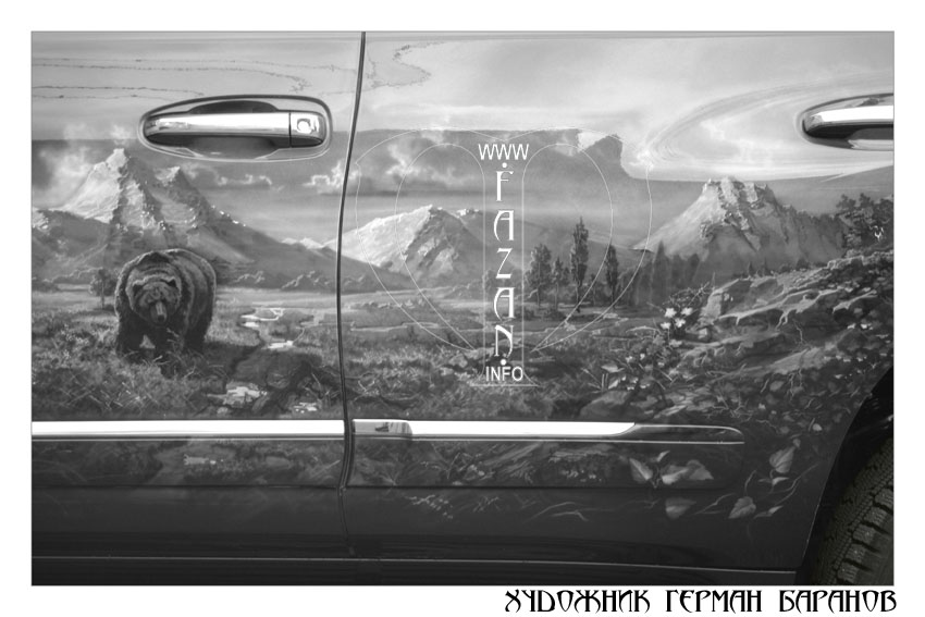 Аэрография гор на черной машине  Lexus GX 460. Фото 08