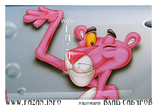 Аэрография  по мотивам мультфильма "The Pink Panther" автомобиля Lexus RX350. Фото 04.