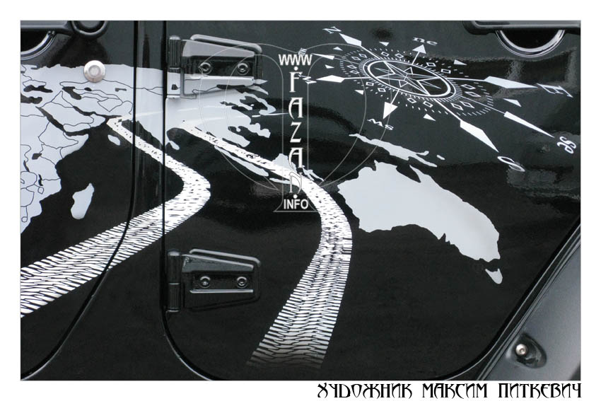 Аэрография со следом протектора на черном автомобиле JEEP WRANGLER RUBICON, фото 14.
